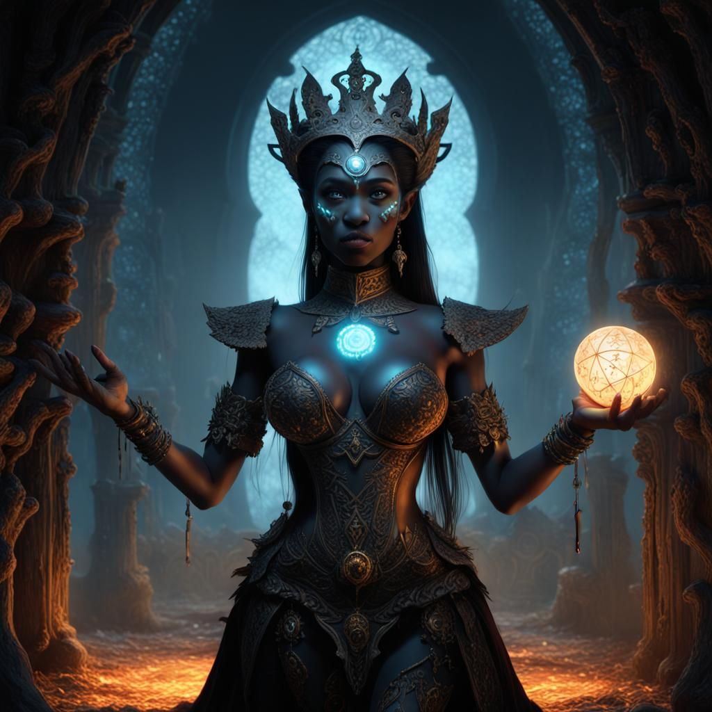 Happy Drow Princess with Glowing Runes