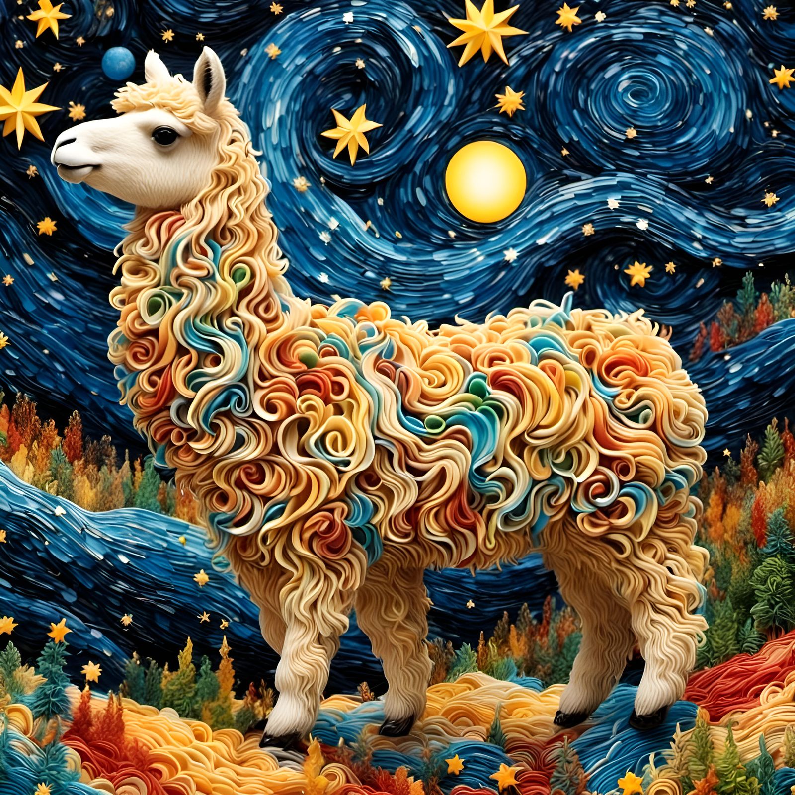 Abstract Alpaca Under Starry Night Sky