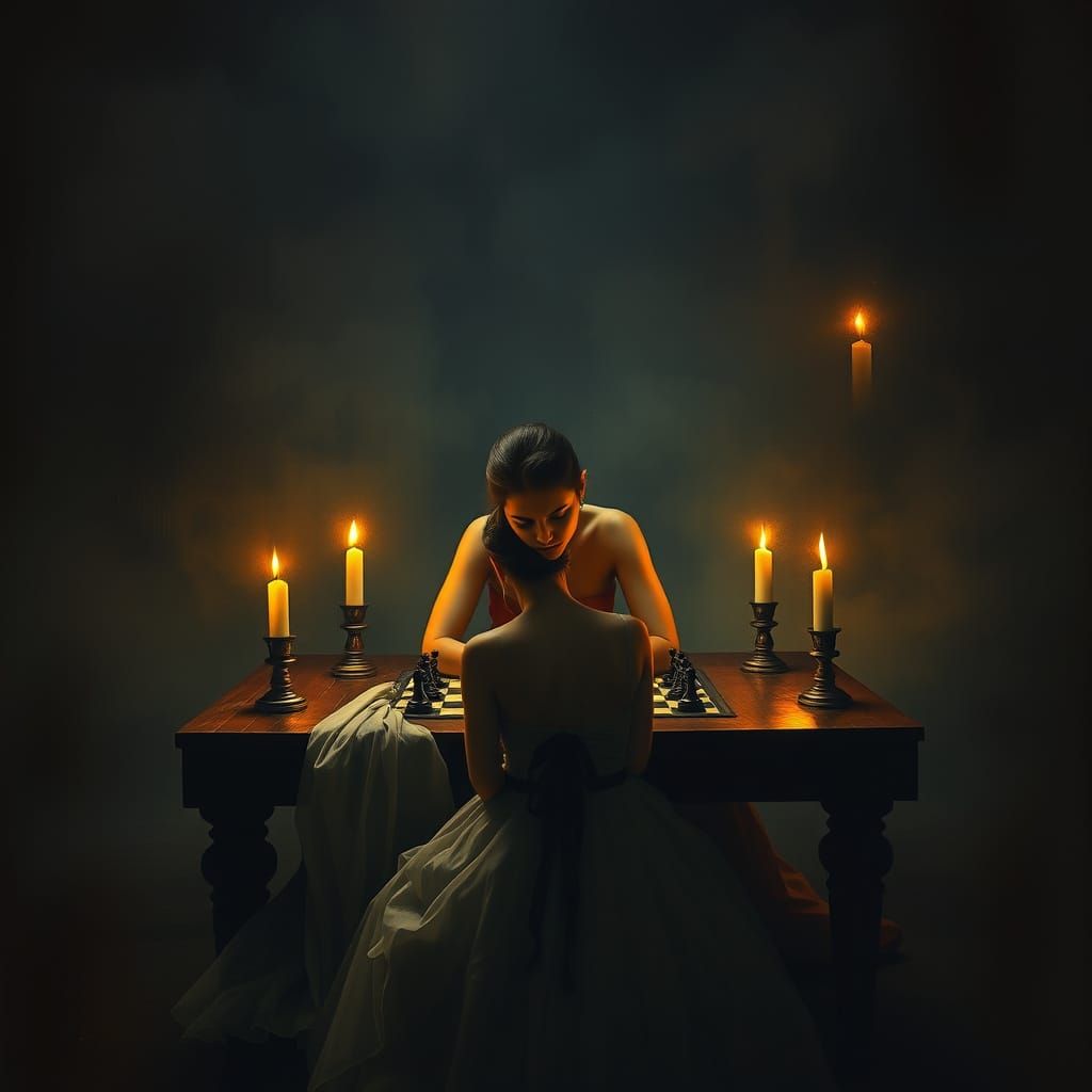 Chess Game in Candlelight: Dramatic and Expressive Art