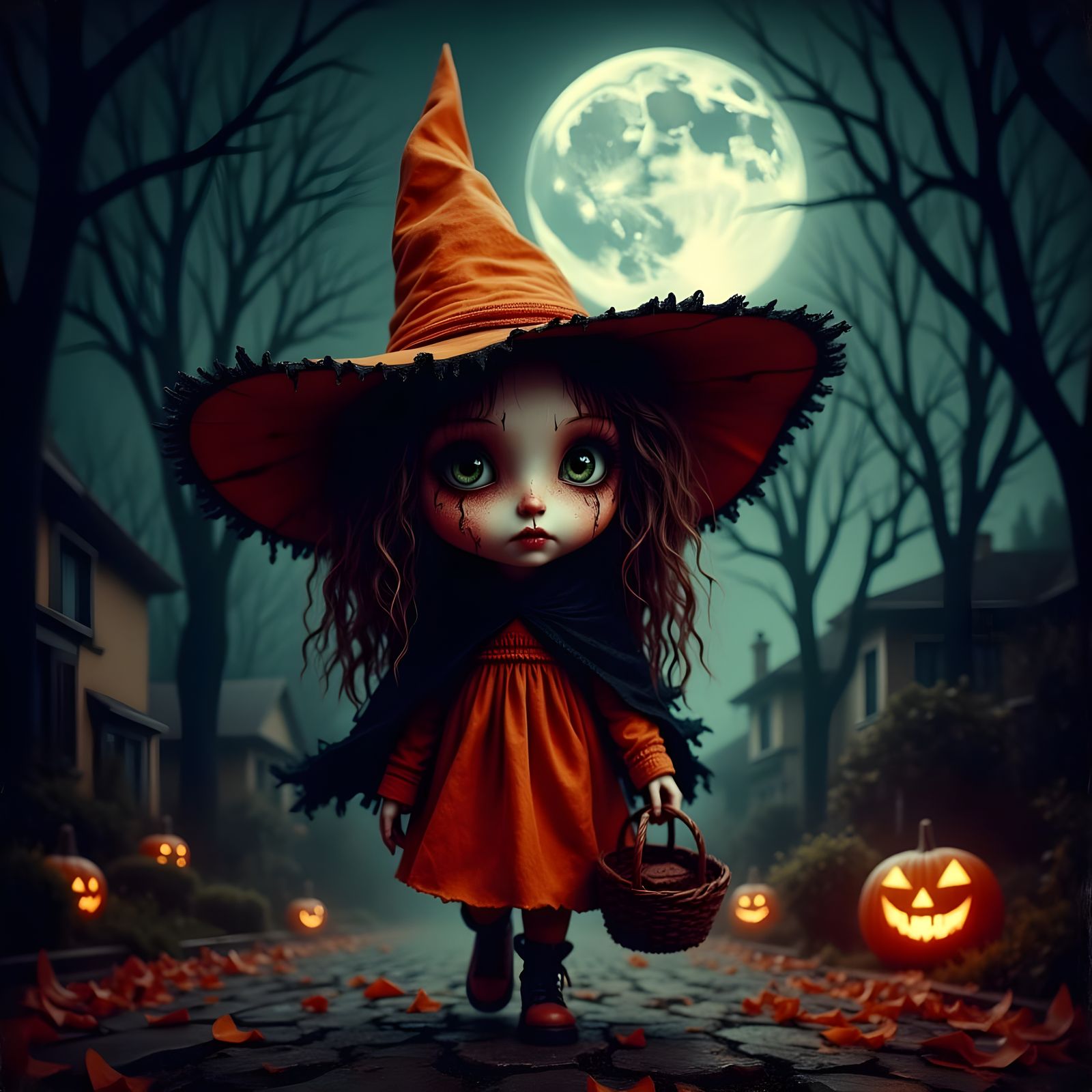 Child in Halloween Costume with Candy Basket