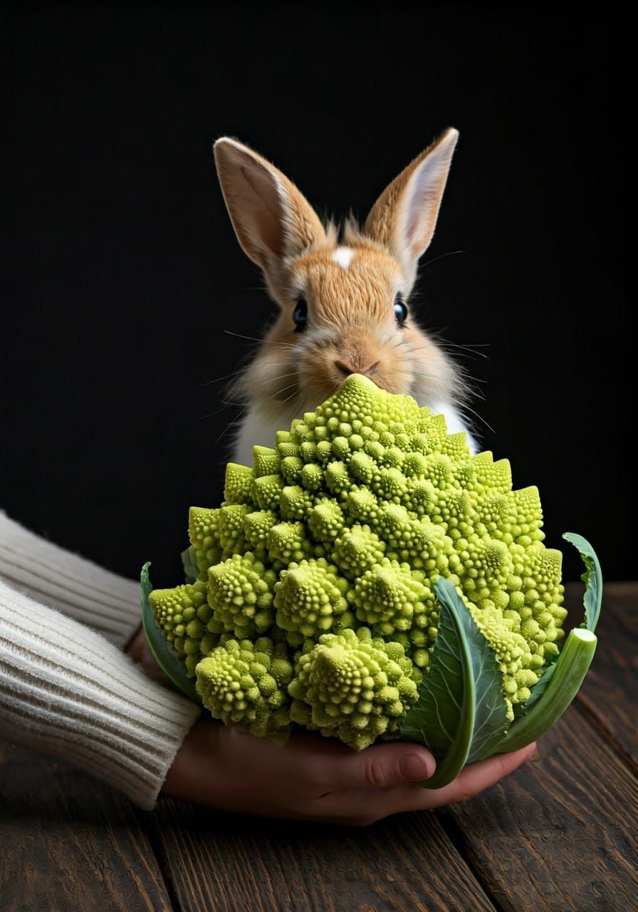 Spiraling Romanesco Broccoli in Whimsical Garden Setting