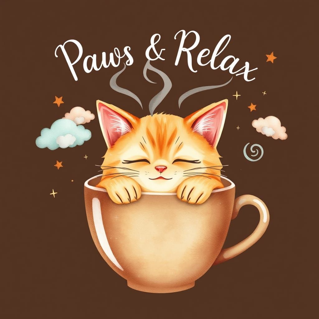 Cozy Cat Nap: A Whimsical Coffee Cup Scene