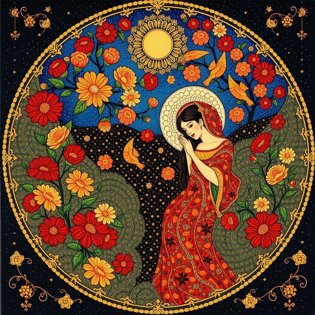 Woman with Long Red Hair and Red Lips Petting a Red Doll in ...