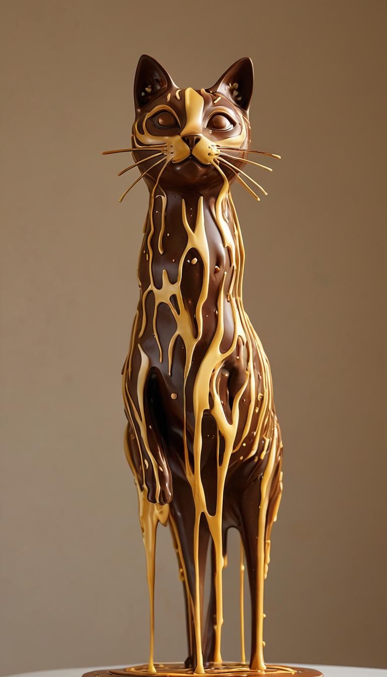 Mouthwatering Chocolate Cat Sculpture in Golden Light
