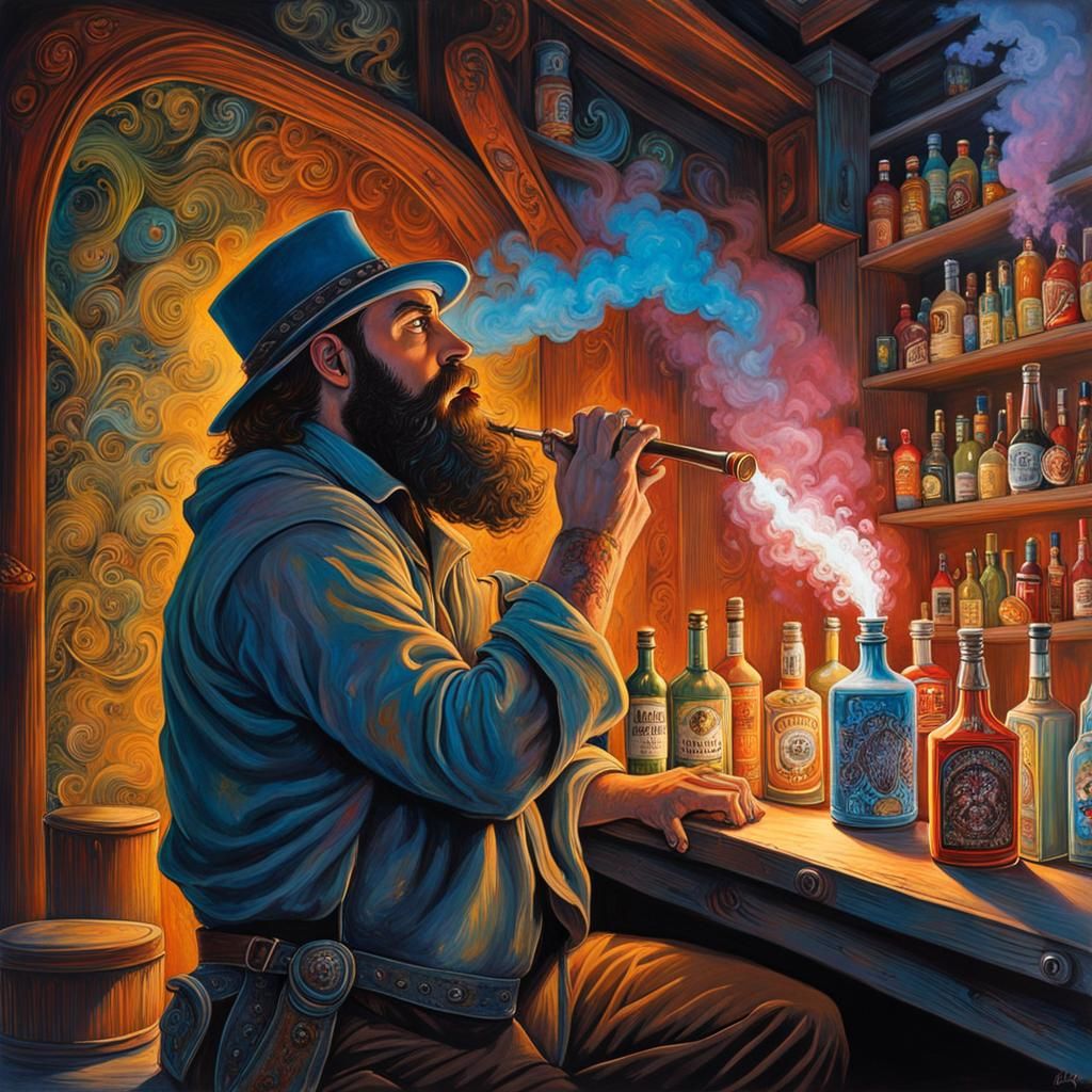 Magical Tombstone Bar Scene in Splatter Art Style