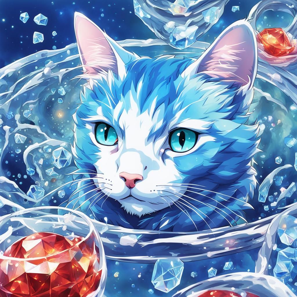 Crystal Liquid Cat: Anime-Inspired Art