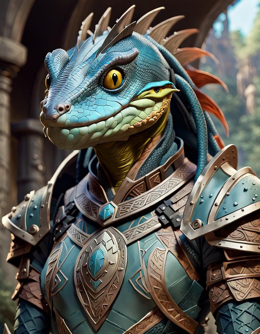 Lizardfolk Warlock Portrait in Detailed Digital Art Style