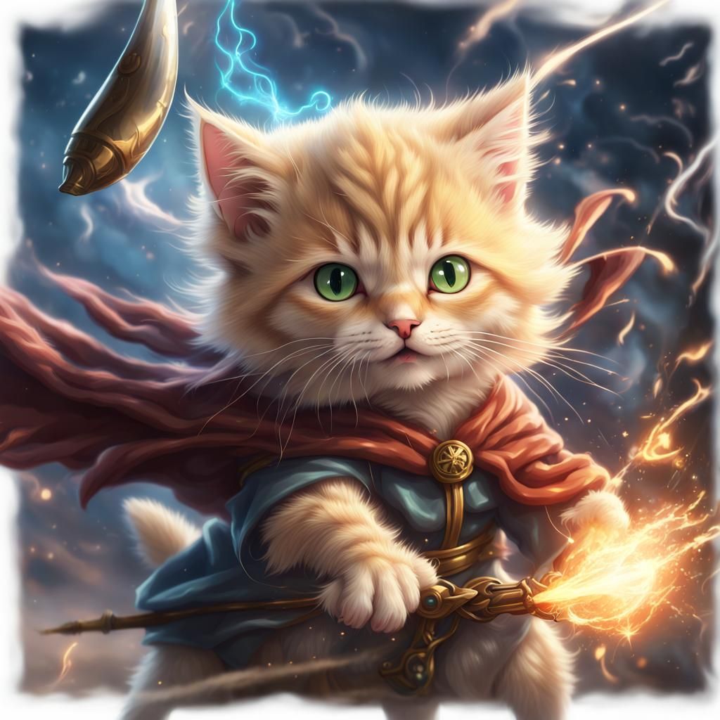Kitten Wizard Leading Epic Battle Charge