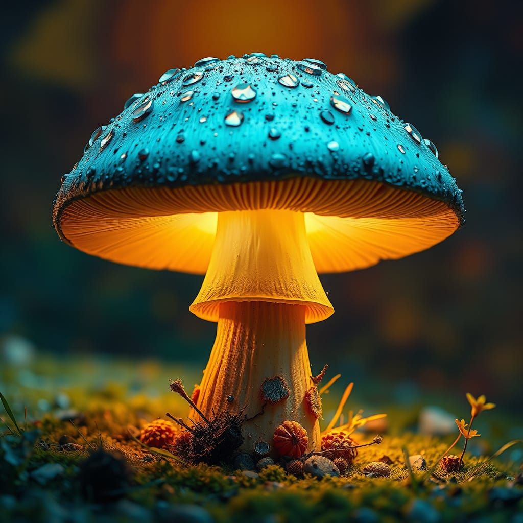 Surrealistic Hyperrealistic Mushroom in Vibrant Futuristic L...
