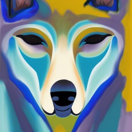 Abstract Wolf Girl Portrait in Complementary Colors