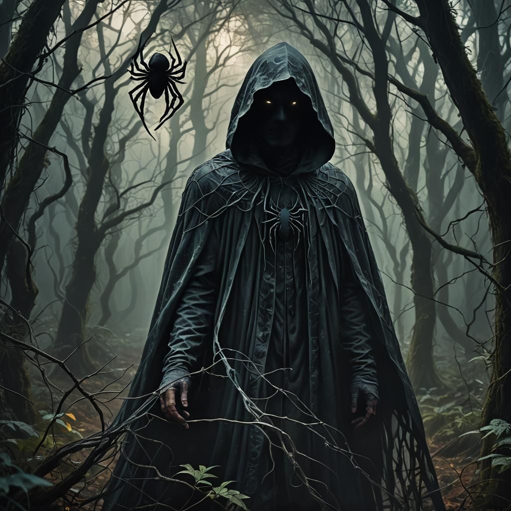 Mystical Figure in Spider Silk Cloak