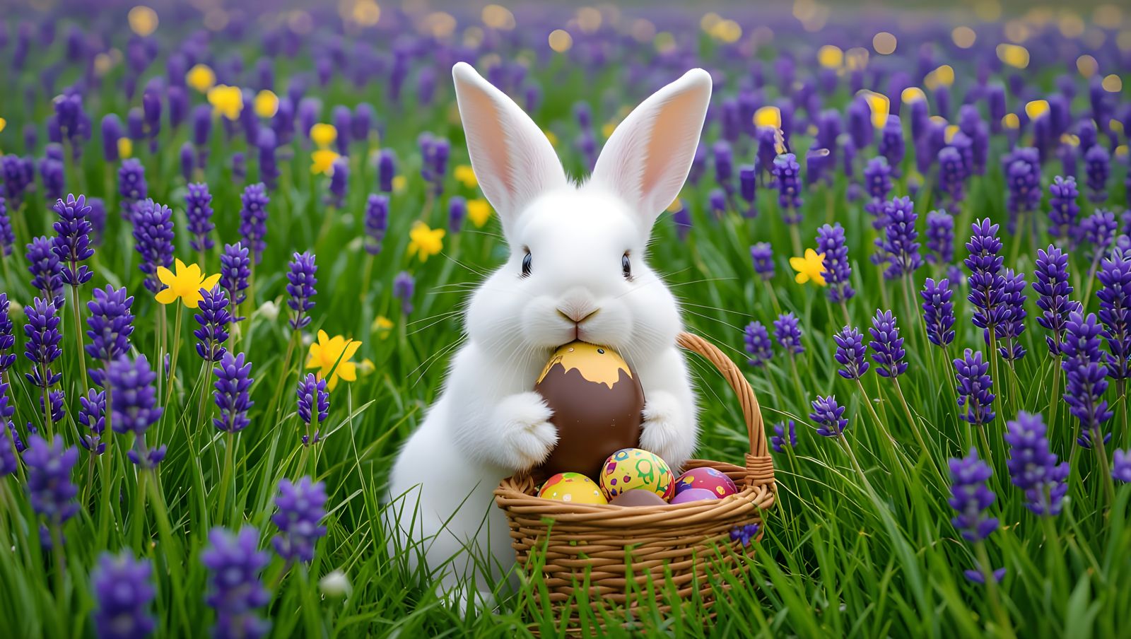 Whimsical Easter Bunny in a Vibrant Spring Landscape