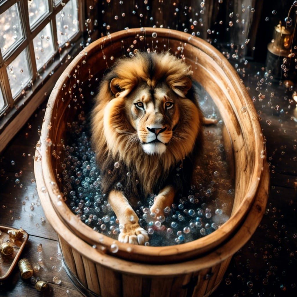 Lion in a Tub, Pop Surrealism Style