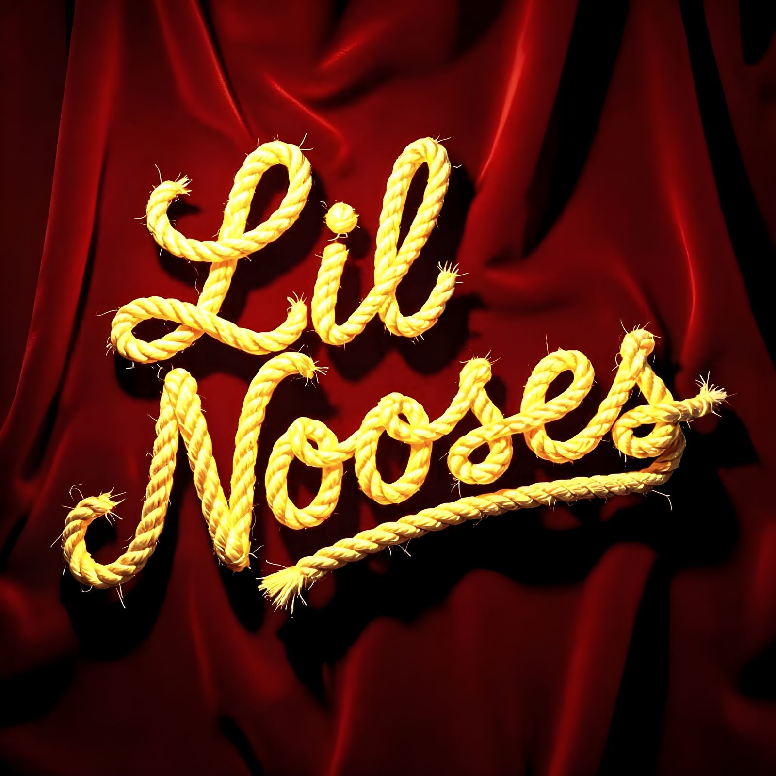 Frayed Rope Lettering 'Lil Nooses' on Red Velvet