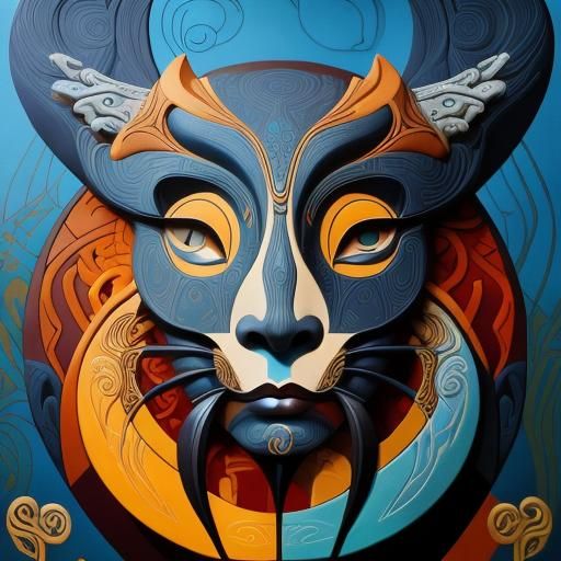 Art Nouveau Cave Painting of Grieving Figure