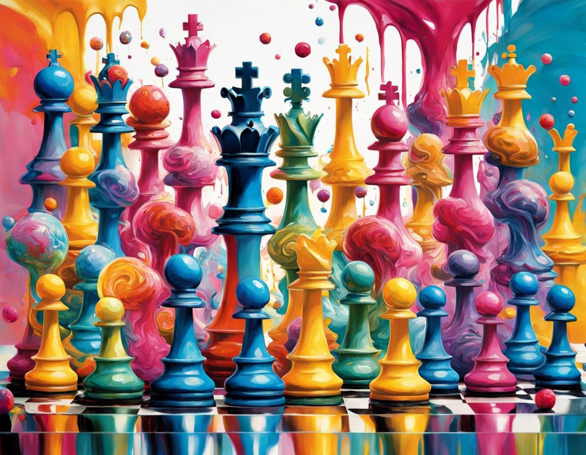 Colorful Abstract Chess Pieces with Candy