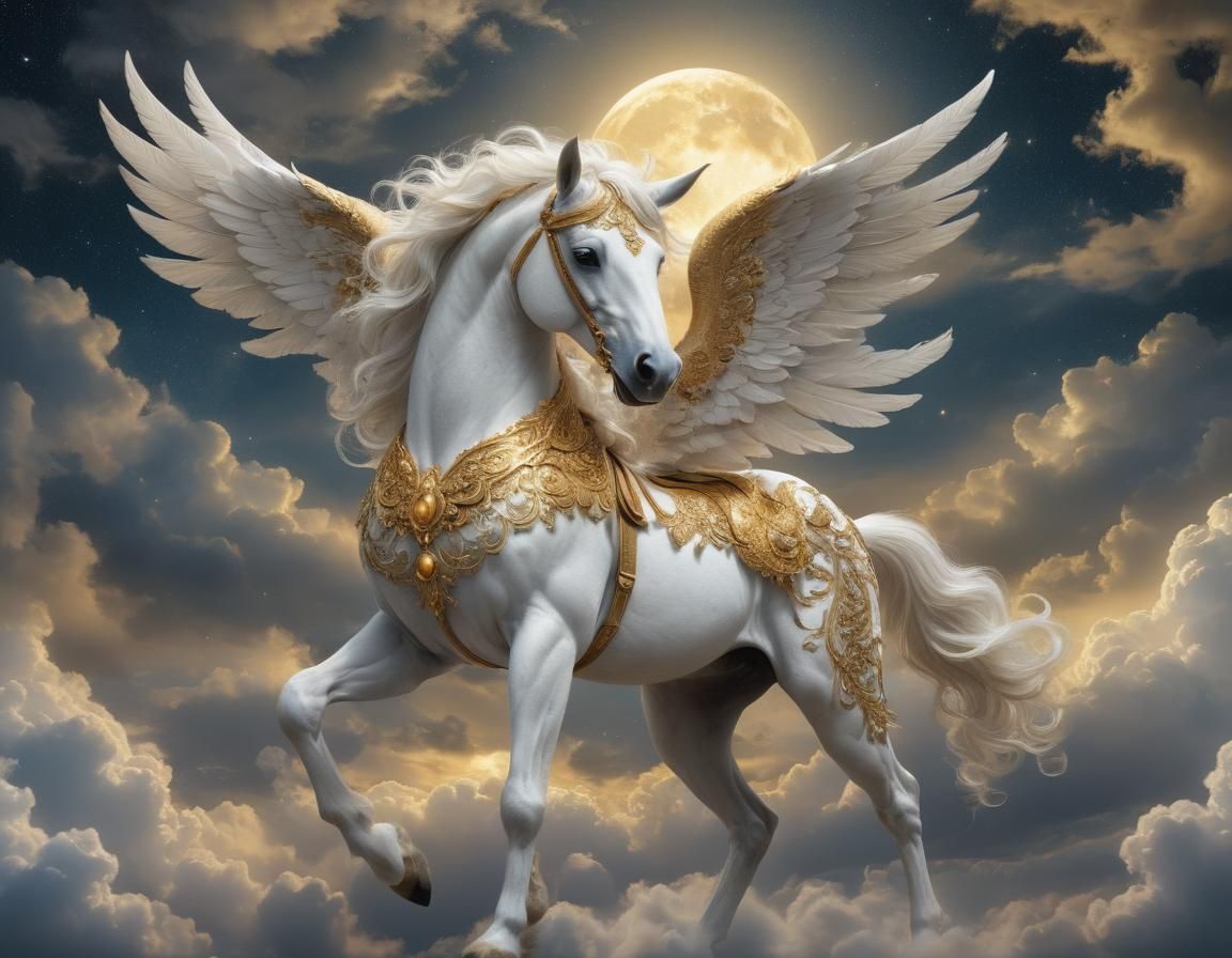 Ethereal Pegasus Soars Through Starry Night Sky