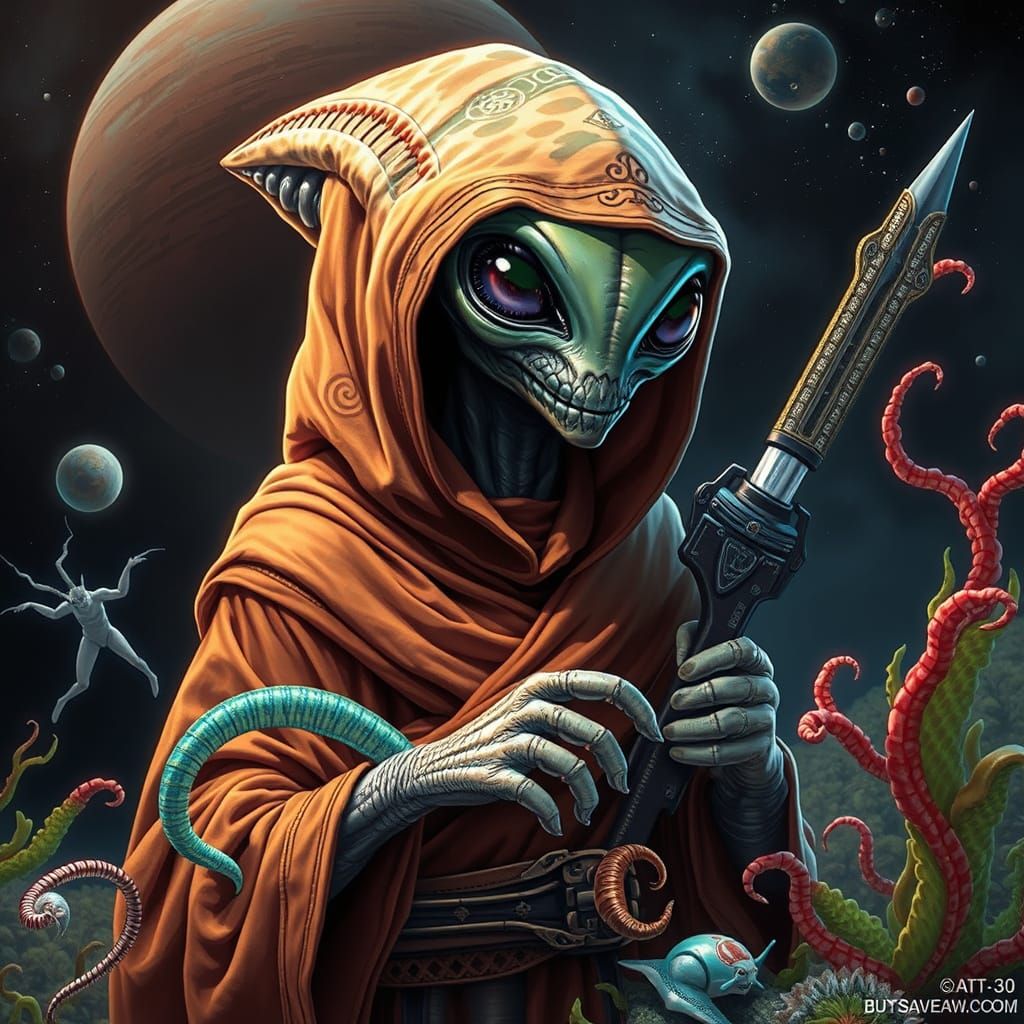 Alien Purchases Iridescent Worms in Hyperrealistic Style