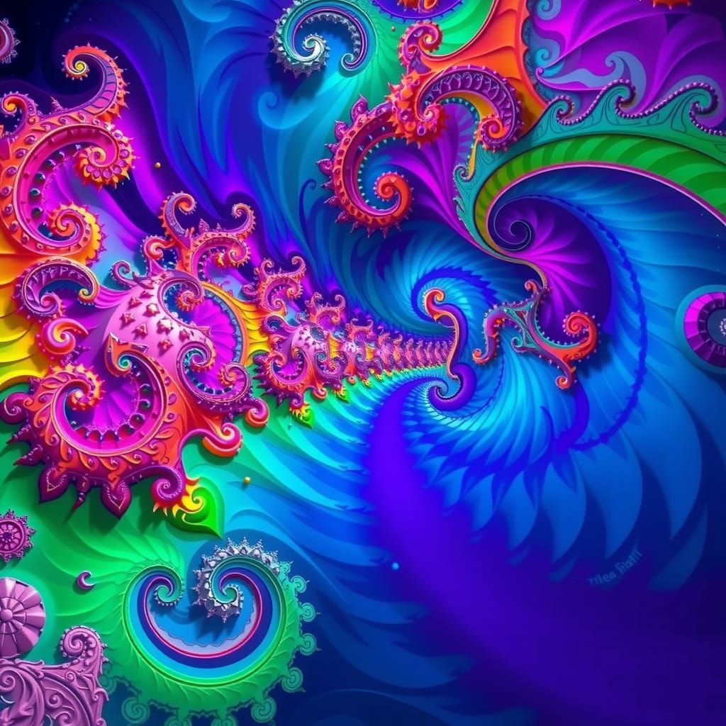 Psychedelic Mandala with Fractal Patterns and Ornate Details