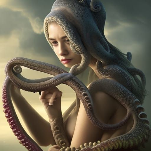 Young Woman with Tentacle Nose: Digital Matte Painting