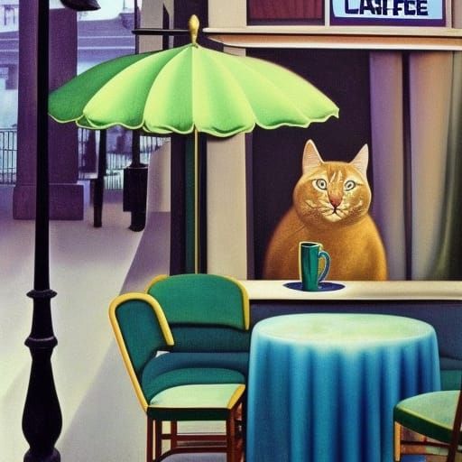 Cat at London Cafe: Hyperrealistic Art by O'Keeffe & Parrish