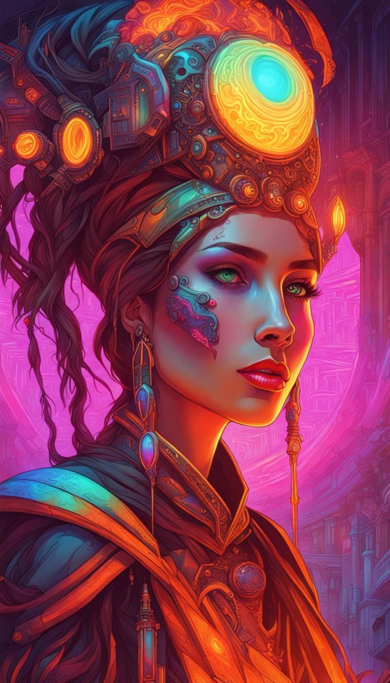 Cyberpunk Sorceress in a Dystopian Future
