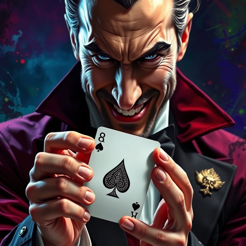 The Magician's Ominous Smile in Hyperrealistic Style