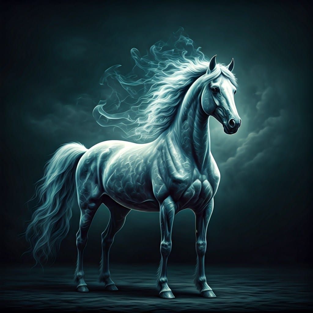 Ethereal Horse Emerging from Smoky Vapors