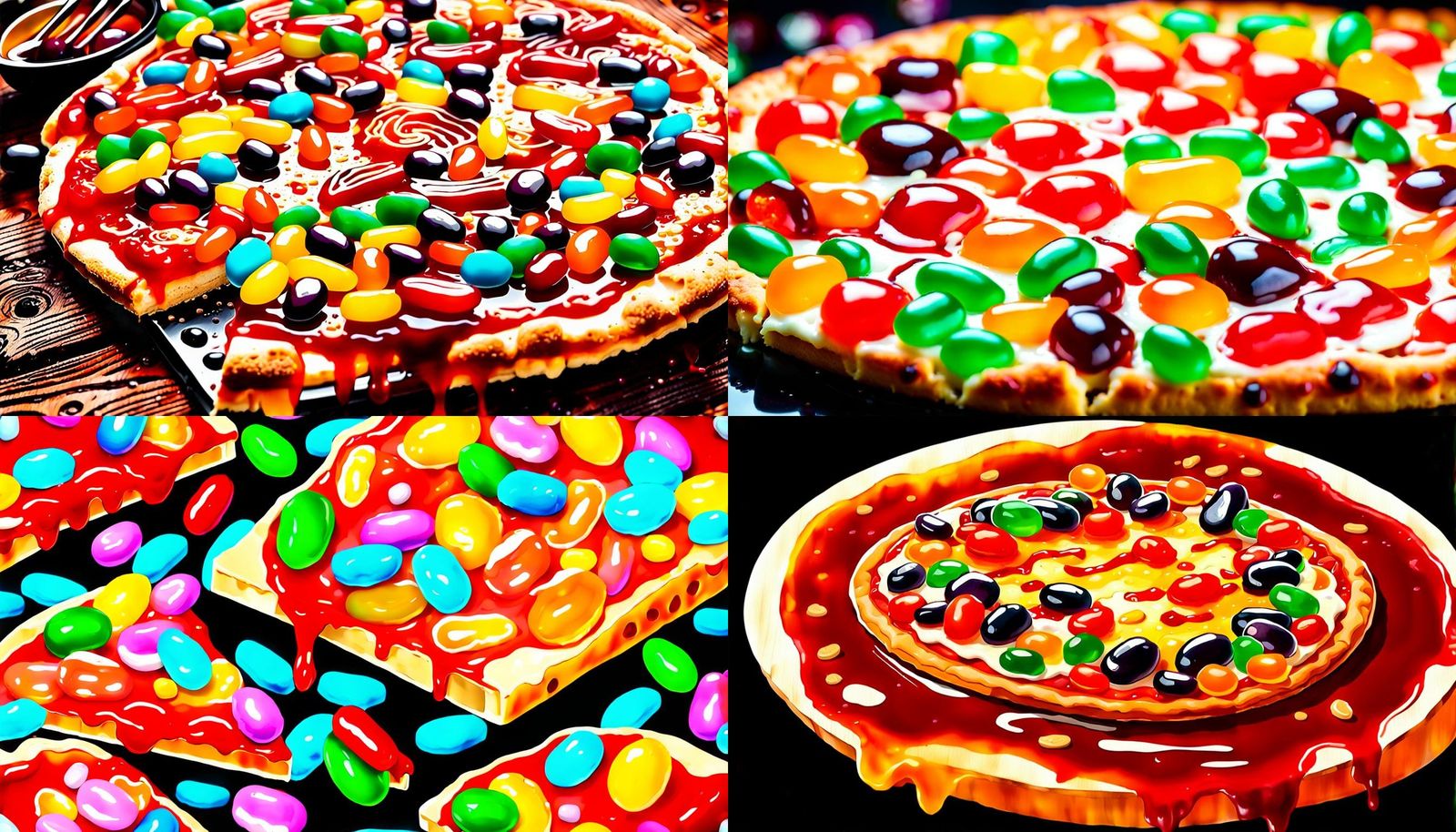 Margherita Pizza with BBQ Sauce and Jellybeans