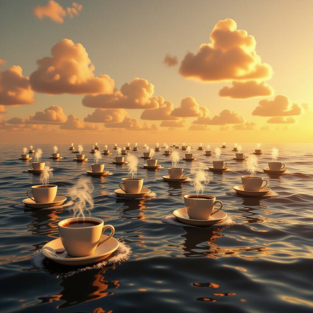 Coffee Sea with Cup-Shaped Boats