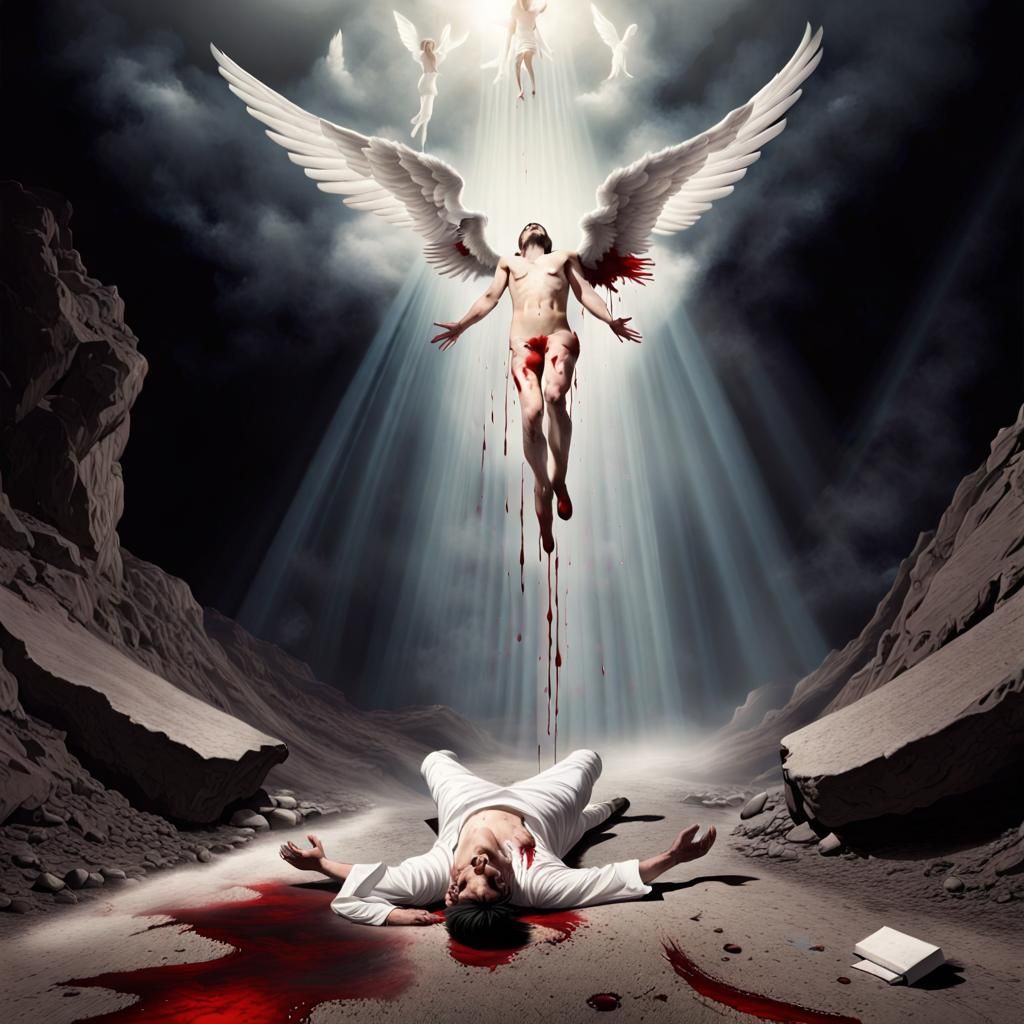 Angels Ascending with Soul in Surreal Heaven