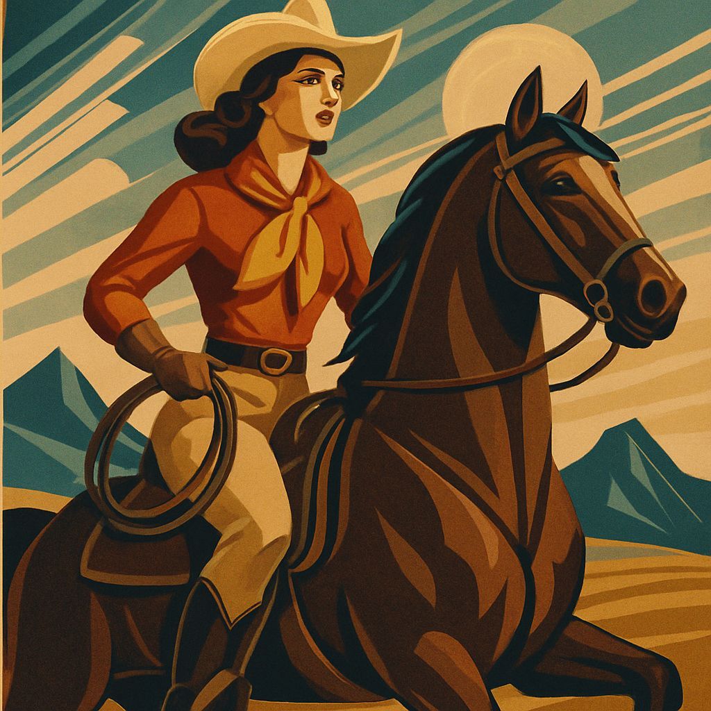 Art Deco Cowgirl Riding a Horse