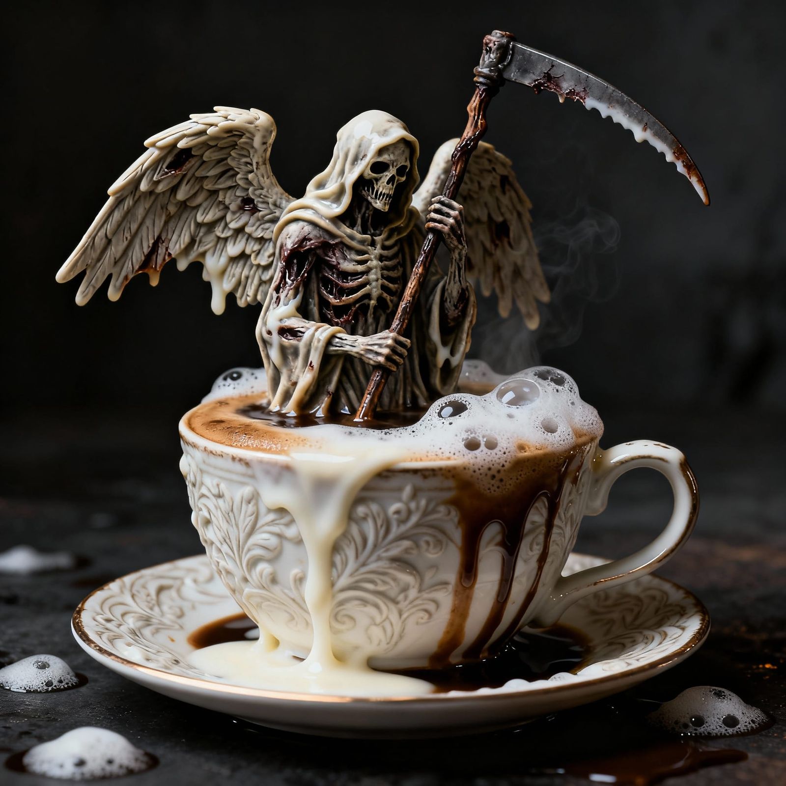 Death Rises From Coffee Cup in Terrifying Photorealistic Sty...