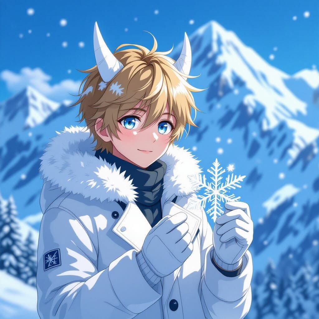 Snowy Mountain Teenager in Digital Art Style