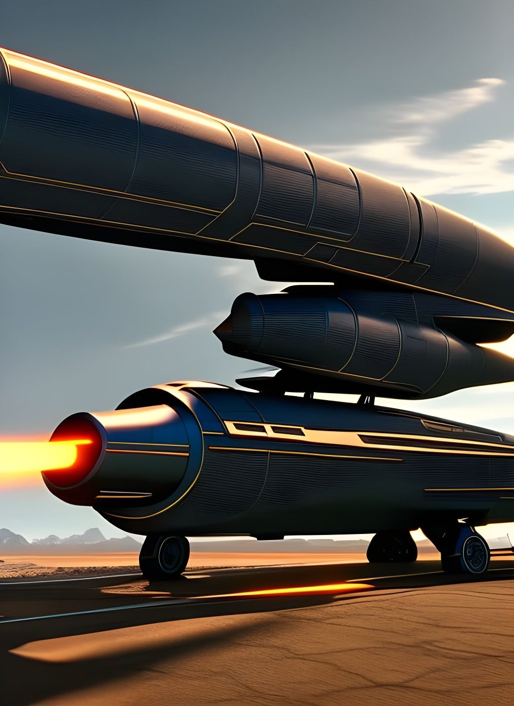 Futuristic Spaceship with Gatling Gun in Photorealistic Styl...