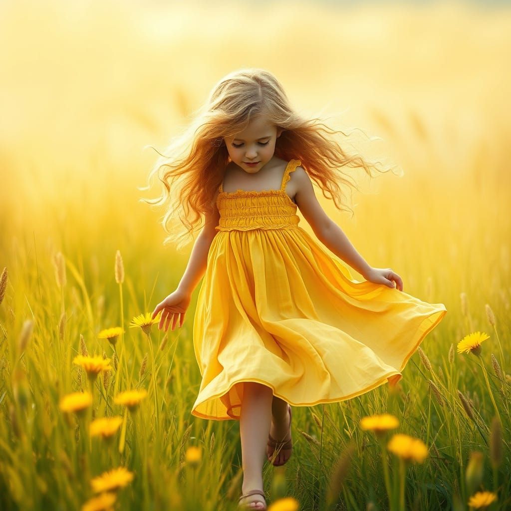 Ethereal Whimsy in a Lush Golden Meadow