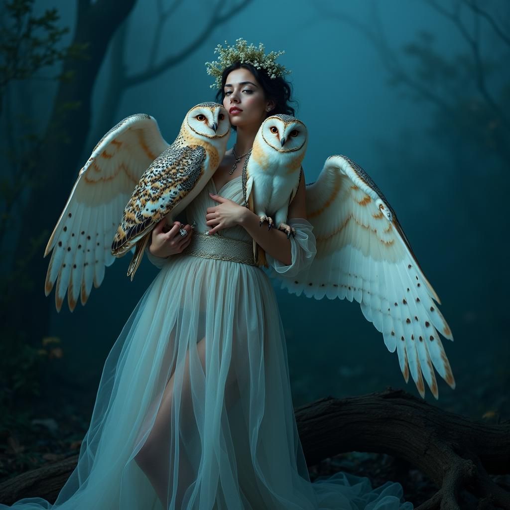 Ethereal Owl Woman in Northern Renaissance Style