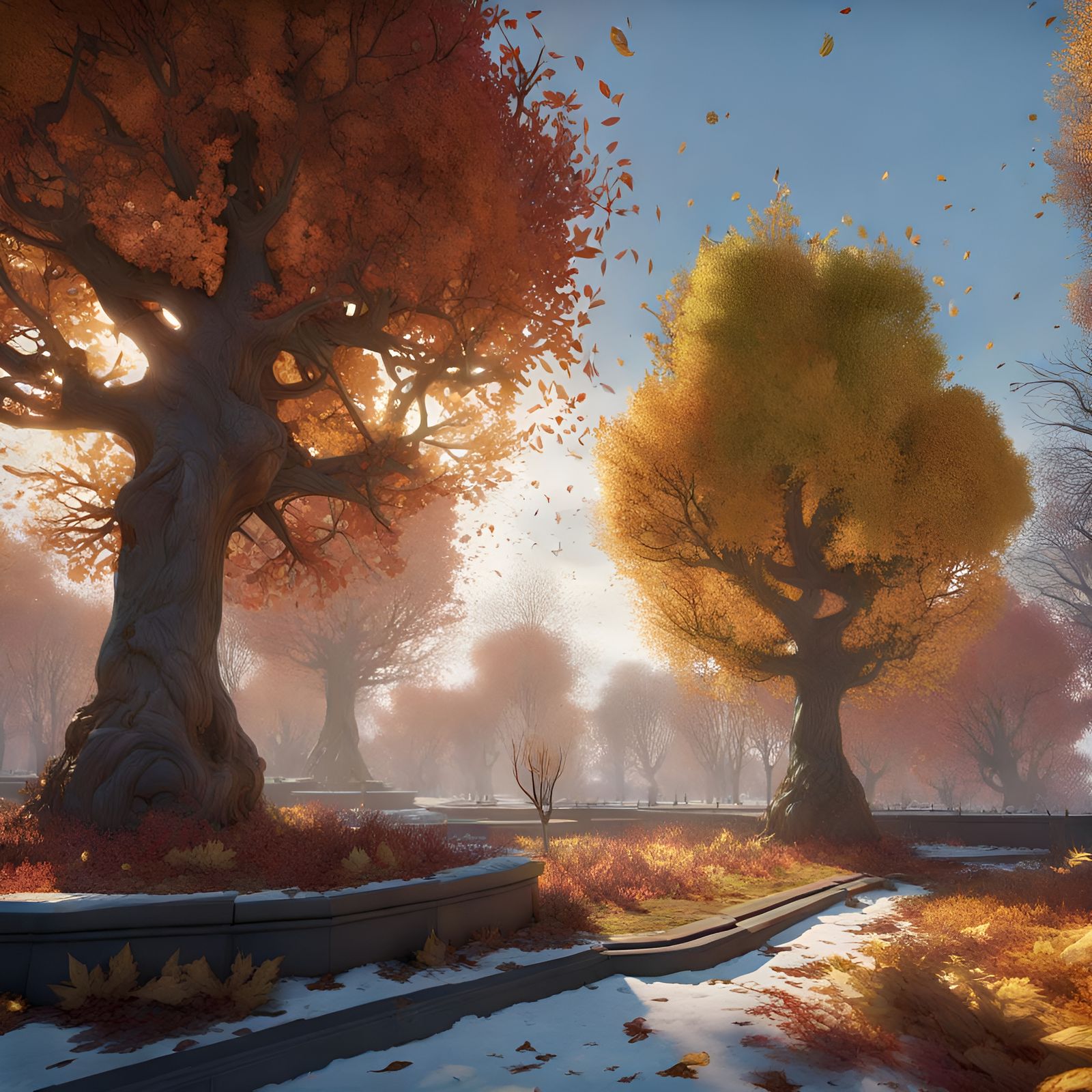 Autumn and Winter Trees in Art Nouveau Style