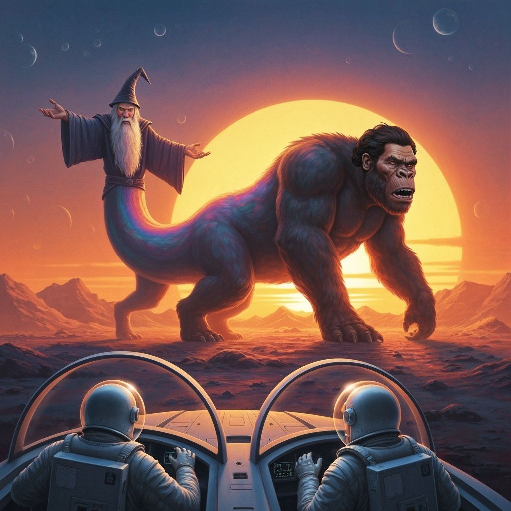 Surreal Creature Dominates Alien World in Vintage Sci-Fi Sty...