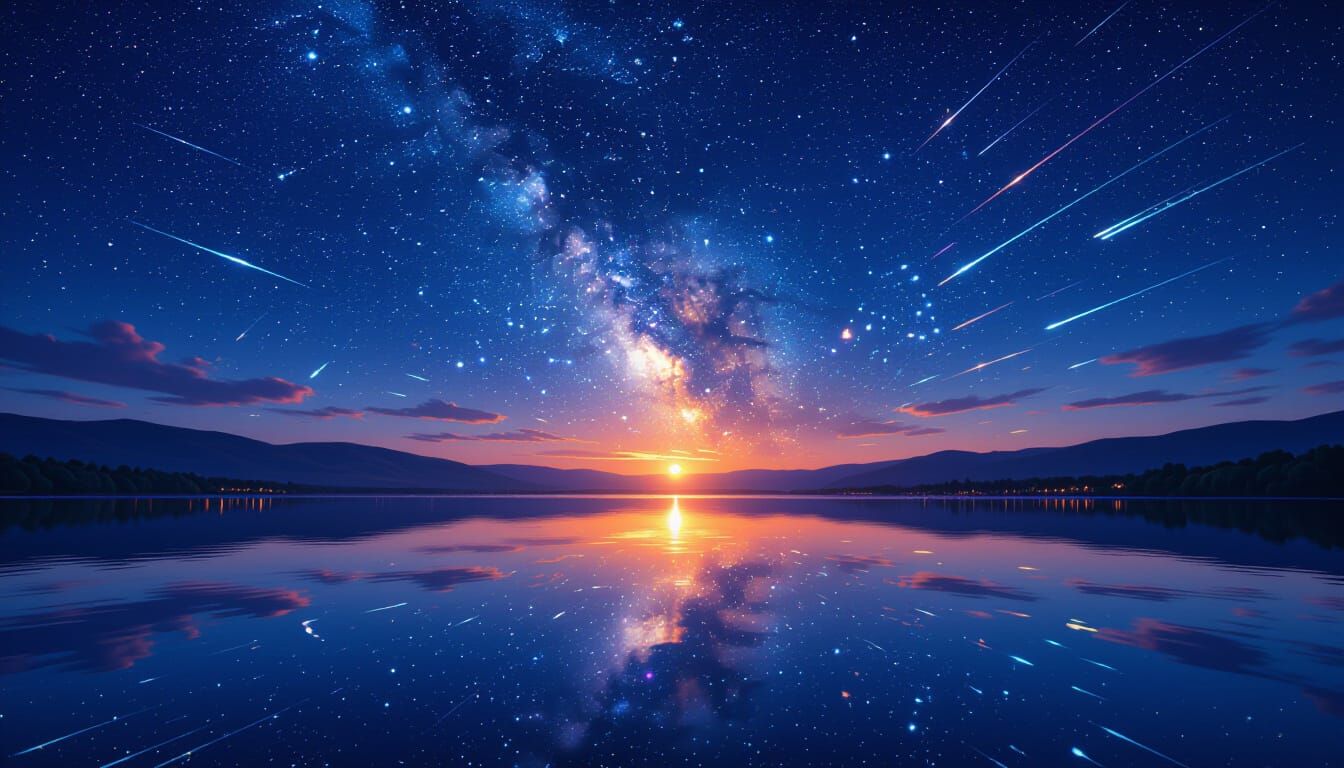 Balaton Lake Under Starry Sky With Meteor Shower