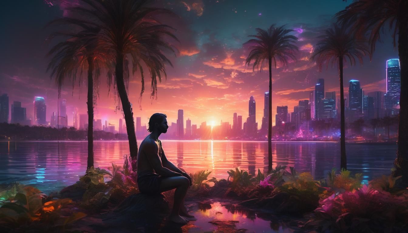 Surreal Cityscape Portrait with Glowing Flora in Photorealis...