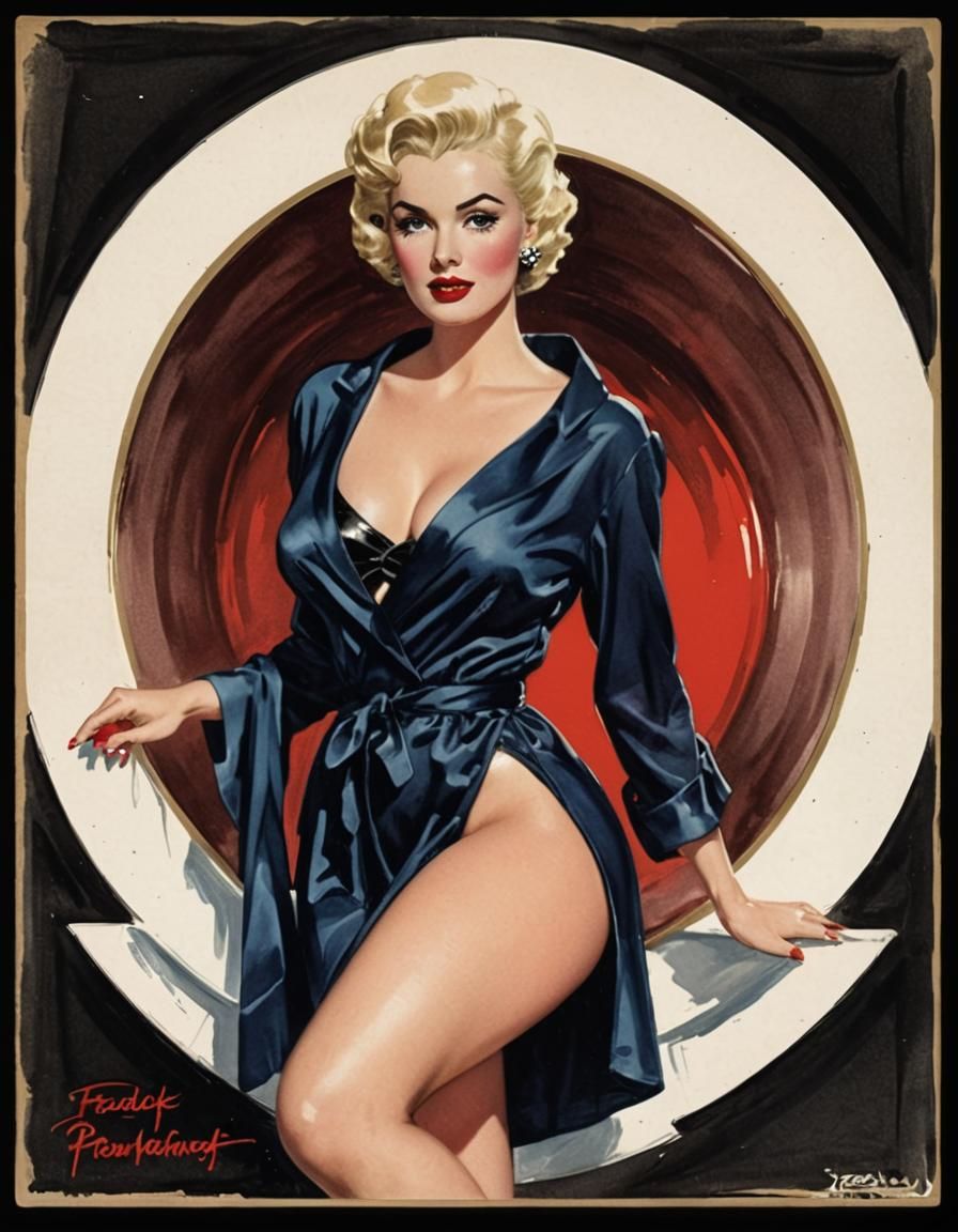 Alluring Blonde in Art Deco Watercolor Portrait