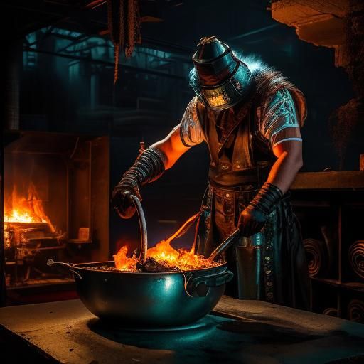 Vulcan Forging an Axe in a Dark Smithy
