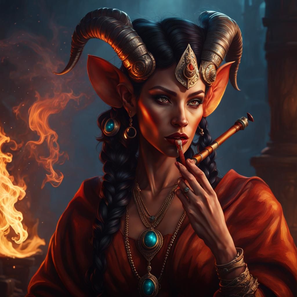 Tiefling Woman Portrait in Fantasy Concept Art Style