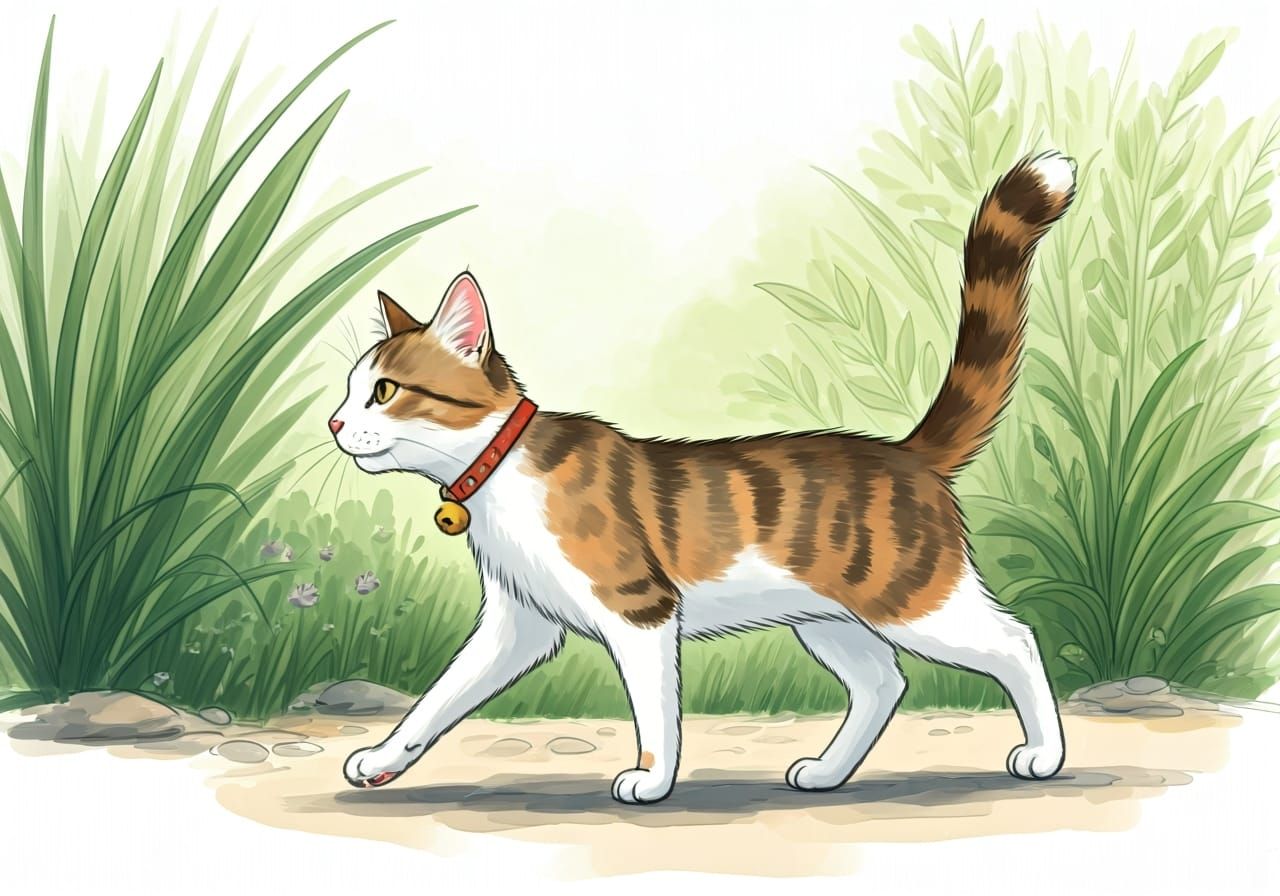 Cat in Garden: Watercolor Sketch, Beatrix Potter Style