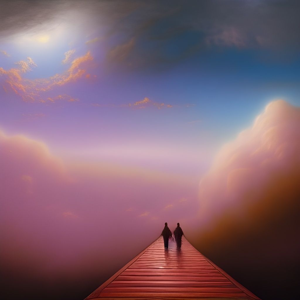 Cloud Bridge Walk: Surrealist Oil Painting