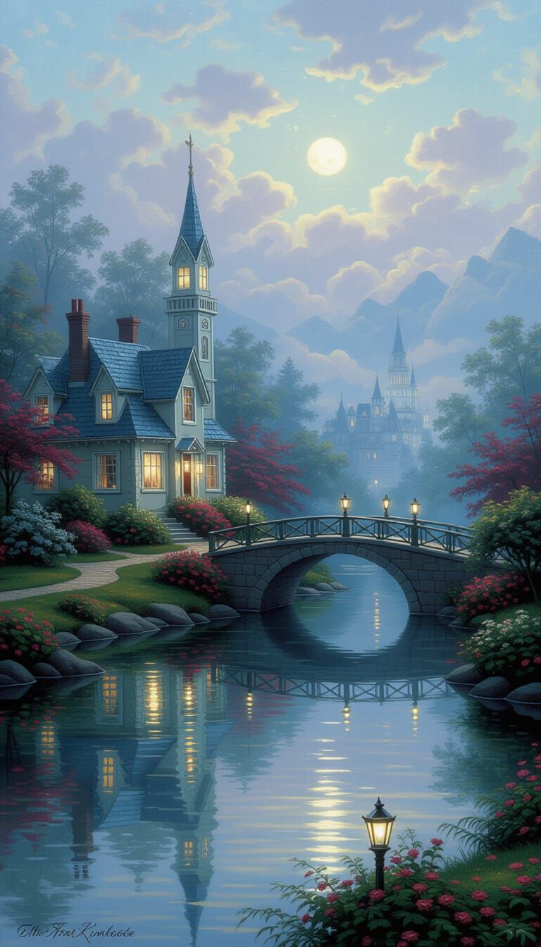 Ethereal Fantasy Landscape in Kinkade Style
