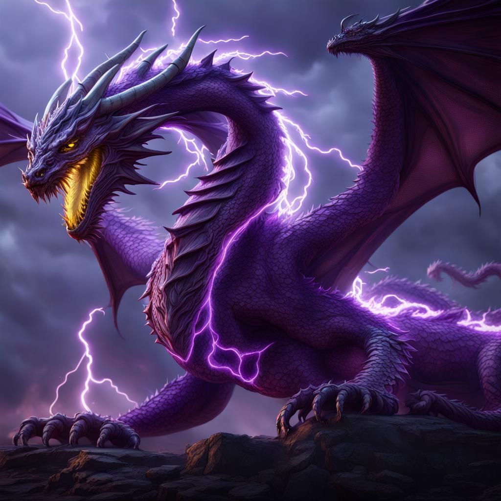 Purple Lightning Dragon in Detailed Matte Painting