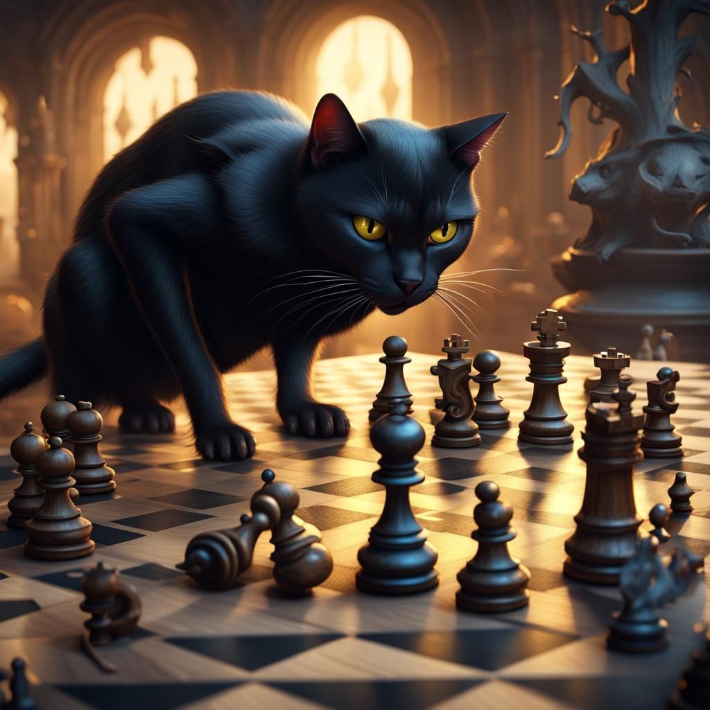 Black Cat Plays Chess: A Fantastical Concept Art