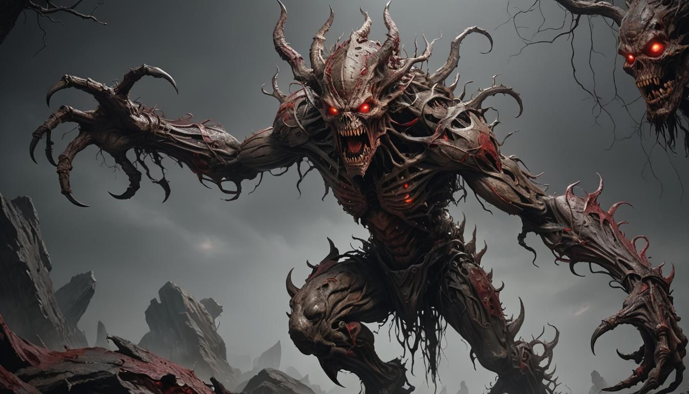 Cyberpunk Horror Concept Art in Deep Red and Gray